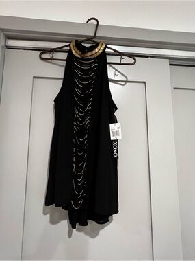XOXO Black Top with Gold Accent Neckline